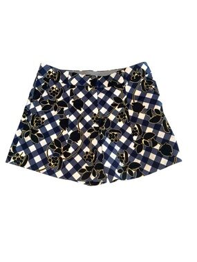 Sportmax Code Designer Floral Blue and White Gingham Shorts Size 6 Pleated